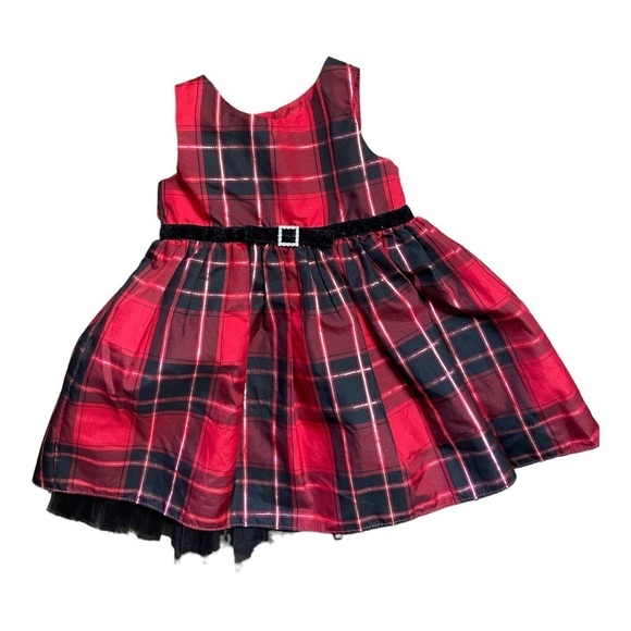 SWEET HEART ROSE Baby Holiday Velvet Bow Plaid Dress Tulle Lining Size 24 Months - Picture 1 of 7